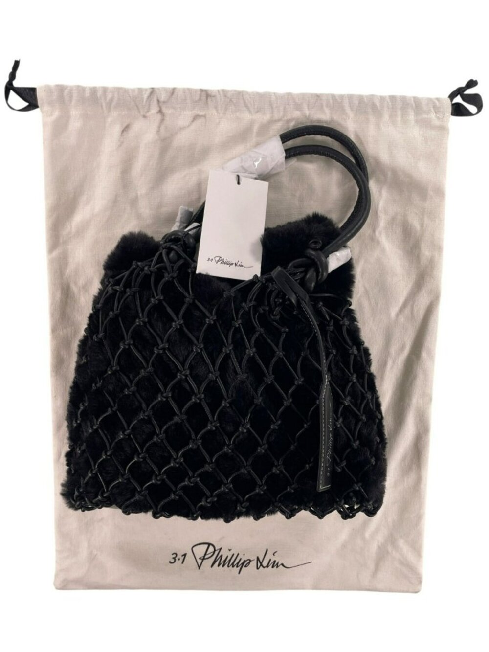 3.1 Phillip Lim Faux Fur Macrame Mini Sac In Black With Signature Dust Bag NEW